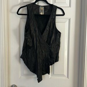 Burning torch genuine leather black wrap top medium asymmetical